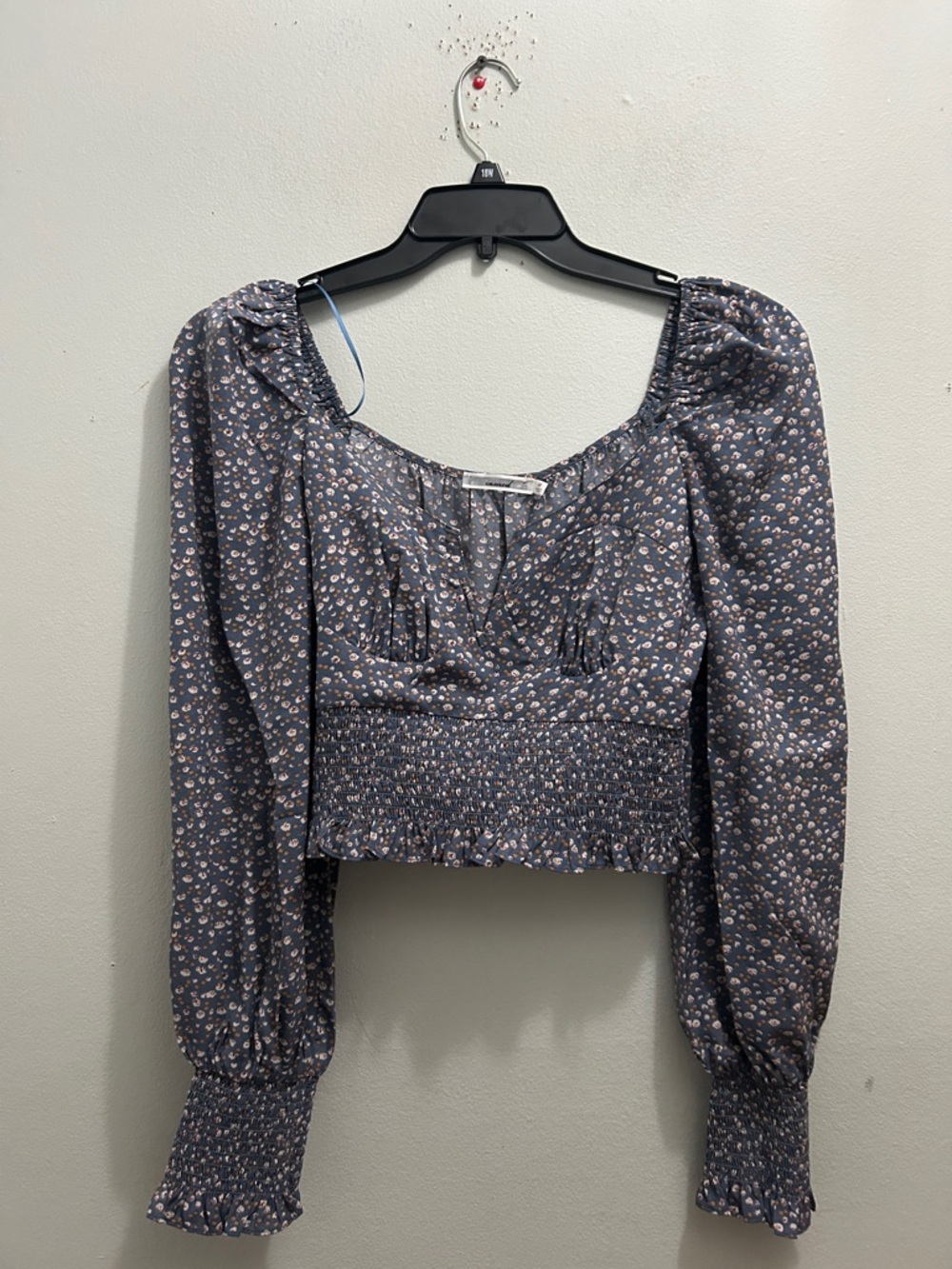 Floral Smocked Crop Blouse - Blue